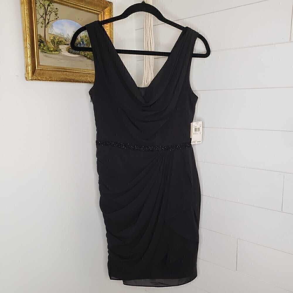 Aidan Mattox NWT Cowl Neck Black Ruched Mini Dress Size 6